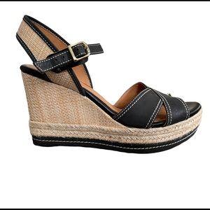 Clarks black leather wedges
